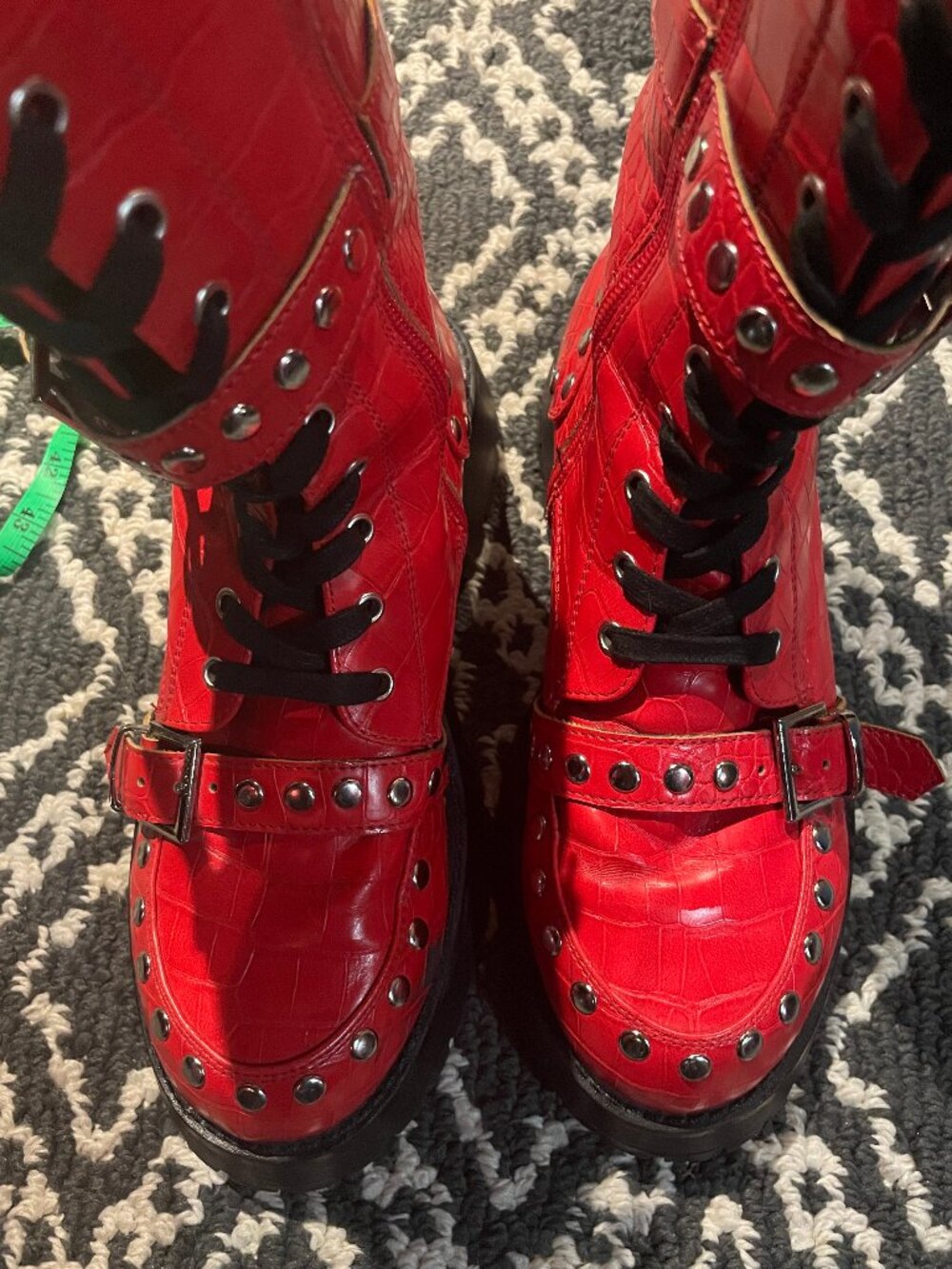 ASOS red studded combat boot 8 - Picture 13 of 13